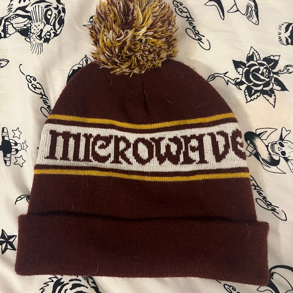 Dark Maroon Microwave Band Beanie with Pom Pom